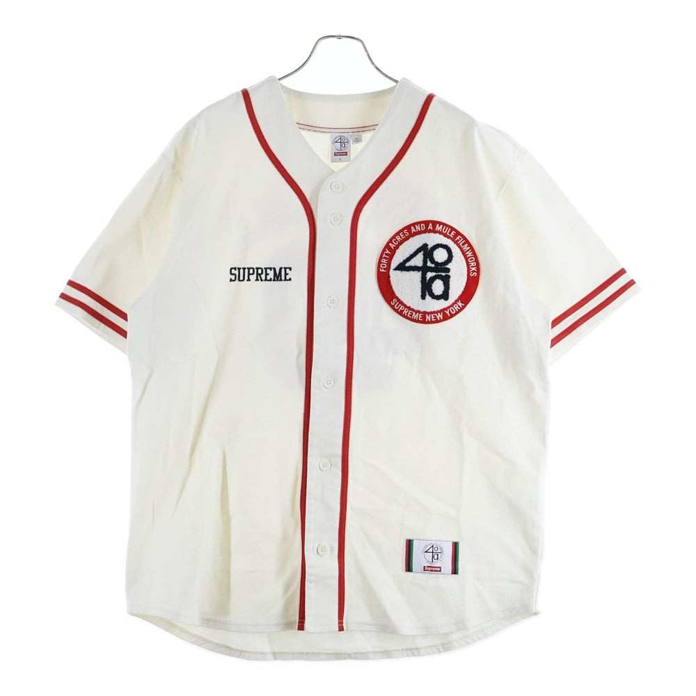 SUPREME(シュプリーム) 25SS ×40 Acres Twill Baseball Jersey 40エイカーズ ツイル ベースボールジャージー 半袖シャツ アイボリー/レッド