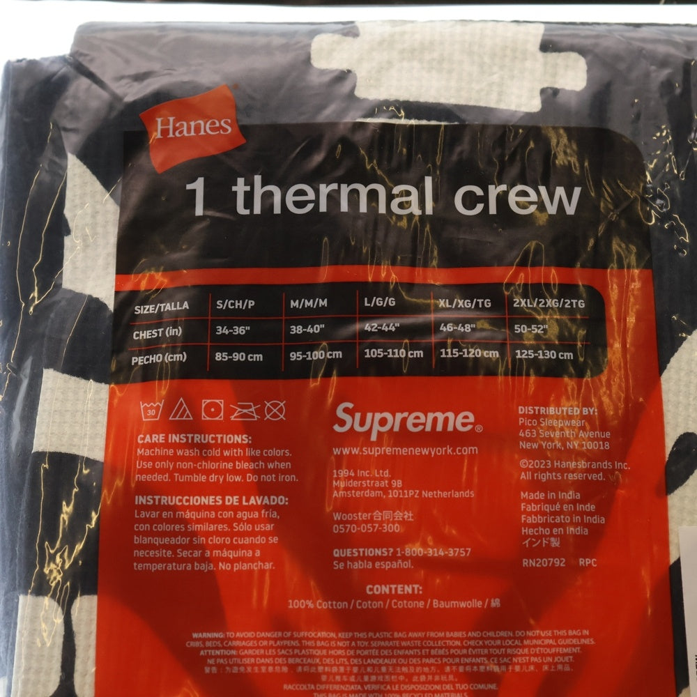 SUPREME(シュプリーム) 21AW Hanes Bones Thermal Crew 1 Pack ヘインズ ボーンプリント サーマル クルーネック 長袖Tシャツ カットソー ブラック