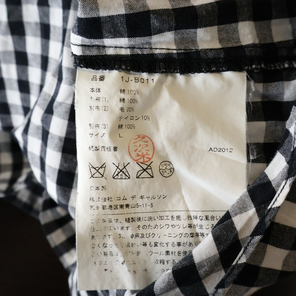 BLACK COMME des GARCONS(ブラックコムデギャルソン) 12AW AD2012 パッチワーク切替 長袖ギンガムチェックシャツ ブラック/ホワイト 1J-B011