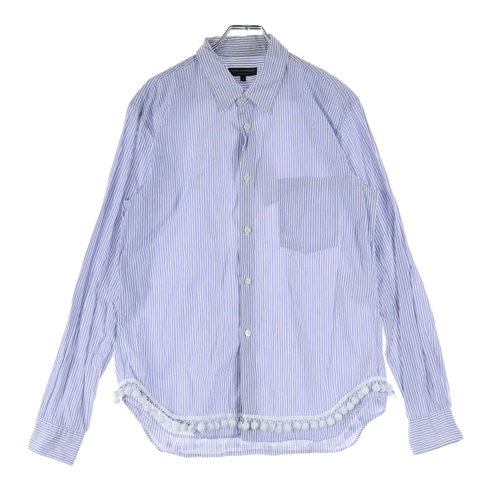 COMME des GARCONS HOMME(コムデギャルソンオム) 13AW AD2013 コットン ストライプ 裾フリルデザイン 長袖シャツ ブルー PL-B009