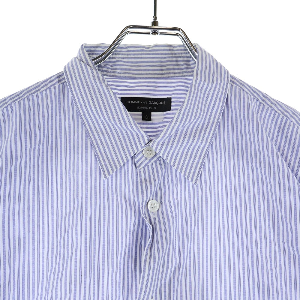 COMME des GARCONS HOMME(コムデギャルソンオム) 13AW AD2013 コットン ストライプ 裾フリルデザイン 長袖シャツ ブルー PL-B009