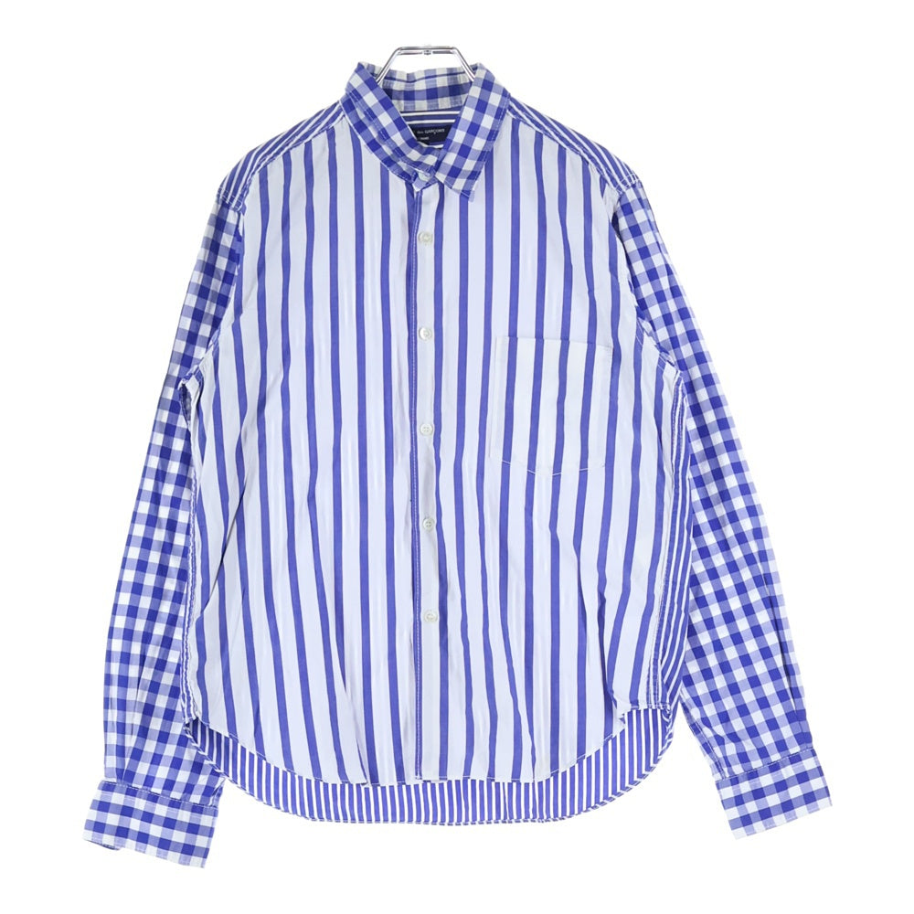 COMME des GARCONS HOMME(コムデギャルソンオム) 09AW AD2009 チェック ストライプ 切替 長袖シャツ ブルー HD-B106