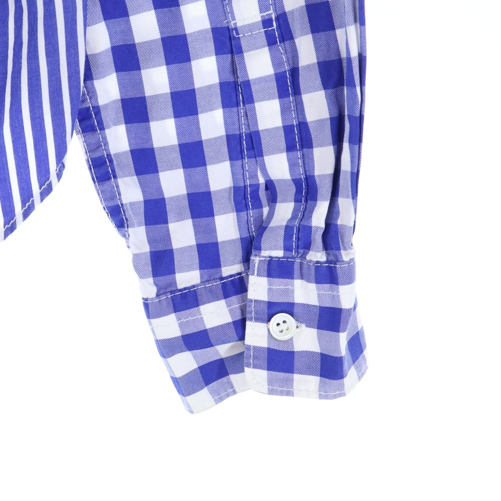 COMME des GARCONS HOMME(コムデギャルソンオム) 09AW AD2009 チェック ストライプ 切替 長袖シャツ ブルー HD-B106