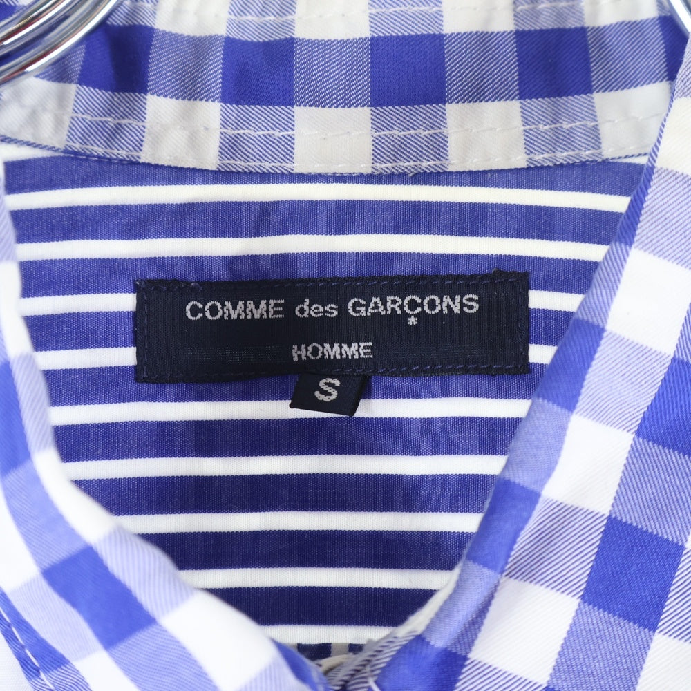 COMME des GARCONS HOMME(コムデギャルソンオム) 09AW AD2009 チェック ストライプ 切替 長袖シャツ ブルー HD-B106