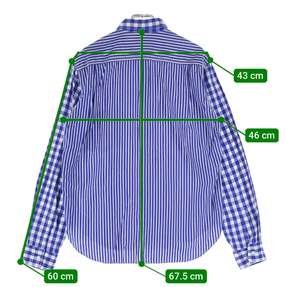 COMME des GARCONS HOMME(コムデギャルソンオム) 09AW AD2009 チェック ストライプ 切替 長袖シャツ ブルー HD-B106
