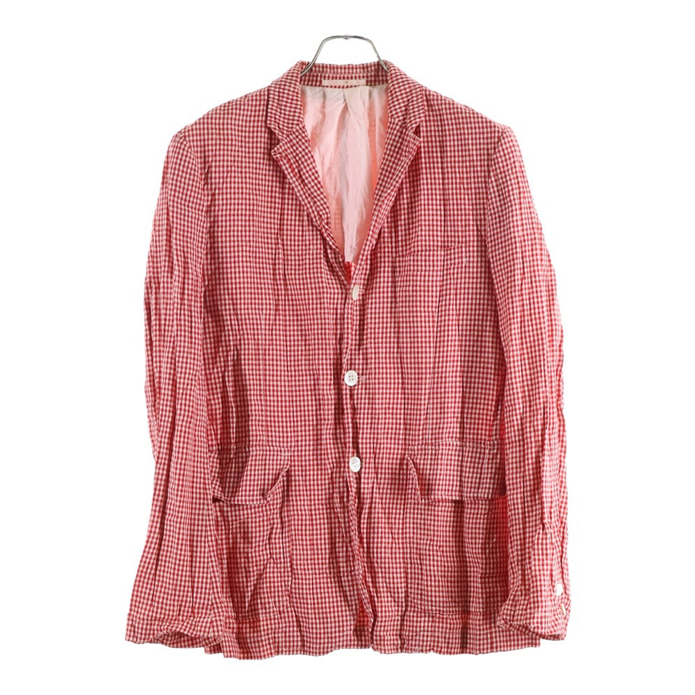 COMME des GARCONS HOMME(コムデギャルソンオム) 08SS AD2007 リネン混 チェック 3B テーラードジャケット レッド HA-J054