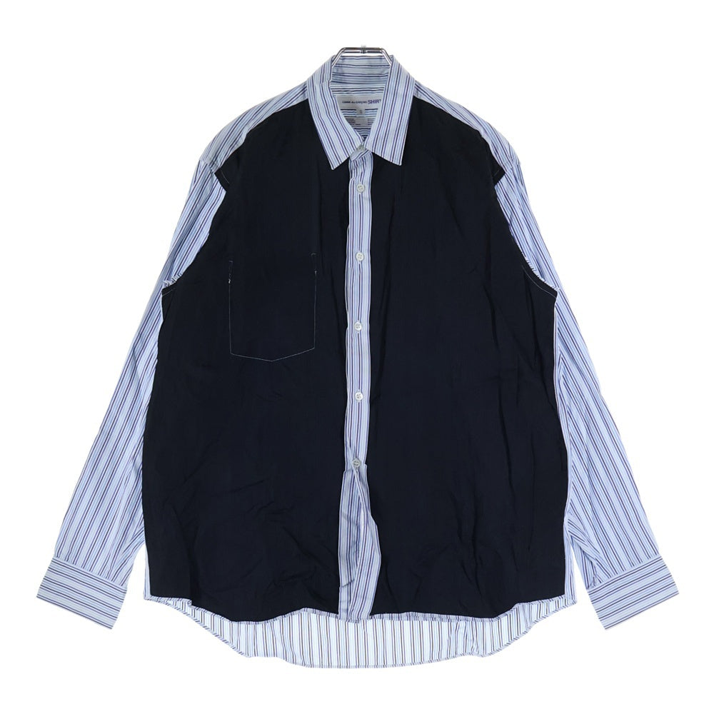 COMME des GARCONS SHIRT(コムデギャルソンシャツ) 02AW コットン レーヨンスイッチング ストライプ 長袖シャツ ブルー/ブラック W10056