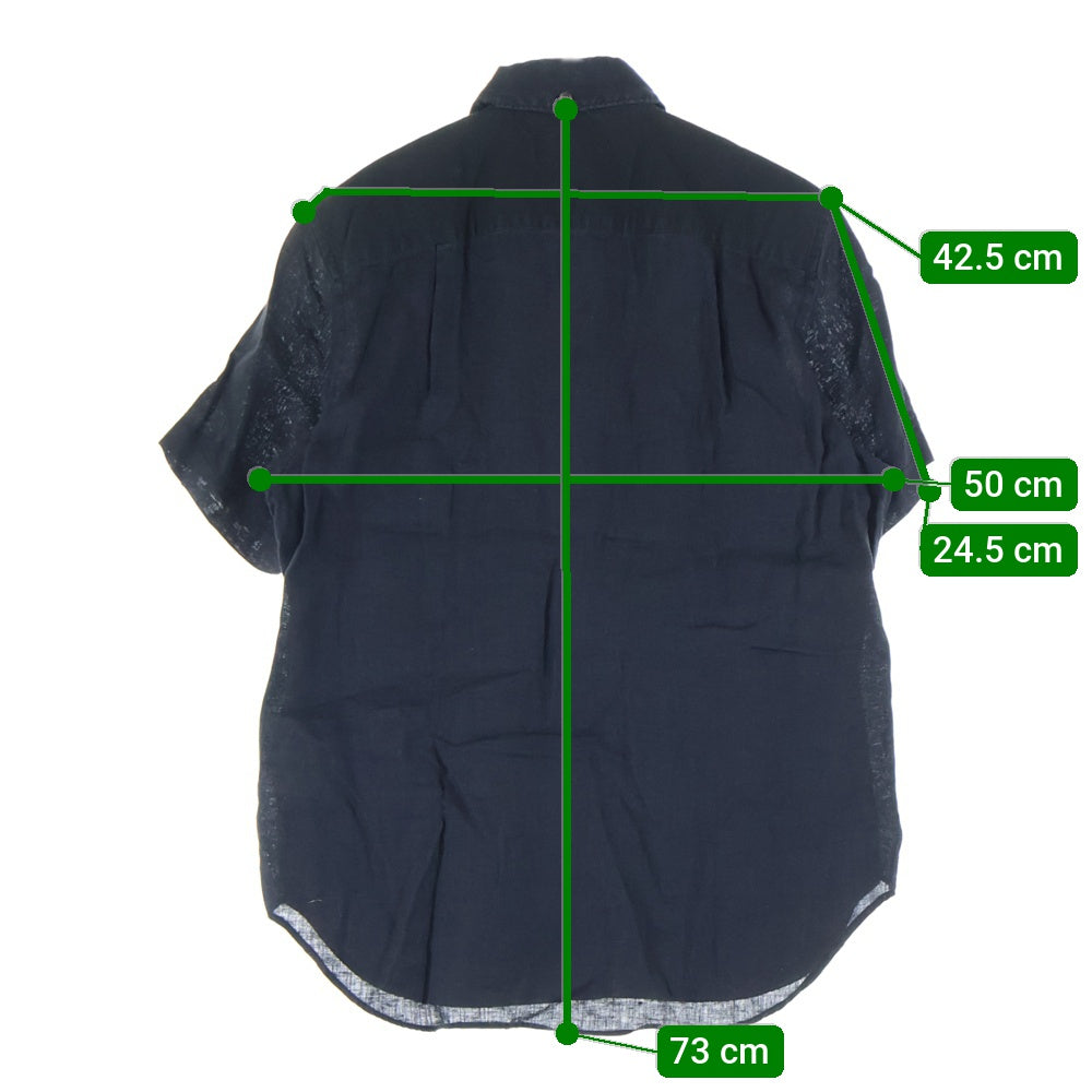 GANRYU(ガンリュウ) 15SS AD2014 リネン混 フロントデザイン 半袖シャツ ブラック EO-B014