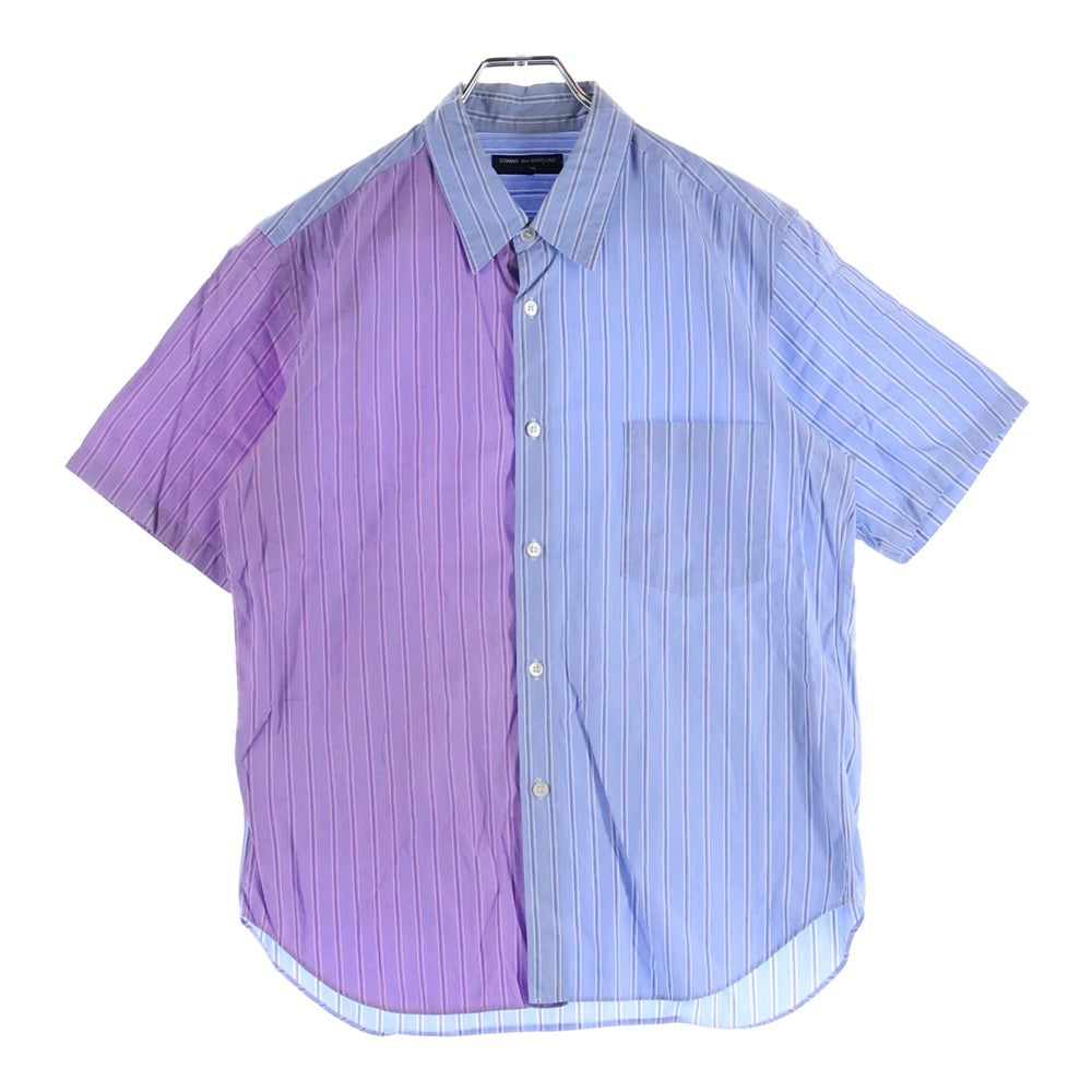 COMME des GARCONS HOMME(コムデギャルソンオム) 08AW AD2008 ストライプ 半袖ドッキングシャツ ブルー/パープル HB-B002