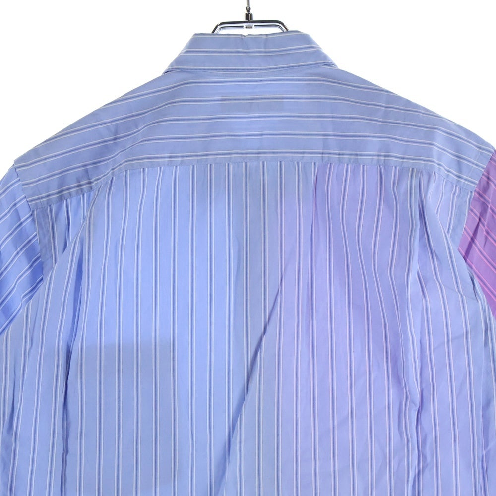 COMME des GARCONS HOMME(コムデギャルソンオム) 08AW AD2008 ストライプ 半袖ドッキングシャツ ブルー/パープル HB-B002