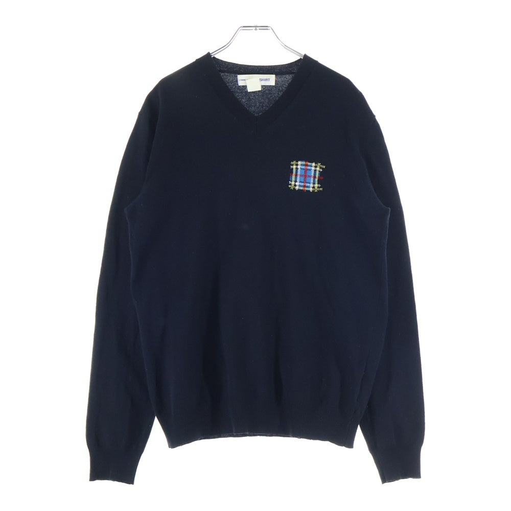 COMME des GARCONS SHIRT(コムデギャルソンシャツ) 10AW ウール フロントチェックエンブロイダリー Vネック ニット セーター ブラック W18503