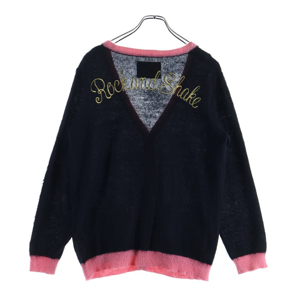 WACKO MARIA(ワコマリア) 10AW トランプガール刺繍 モヘアカーディガン ブラック/ピンク 10AW-KNT-07
