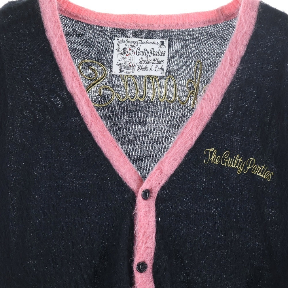 WACKO MARIA(ワコマリア) 10AW トランプガール刺繍 モヘアカーディガン ブラック/ピンク 10AW-KNT-07