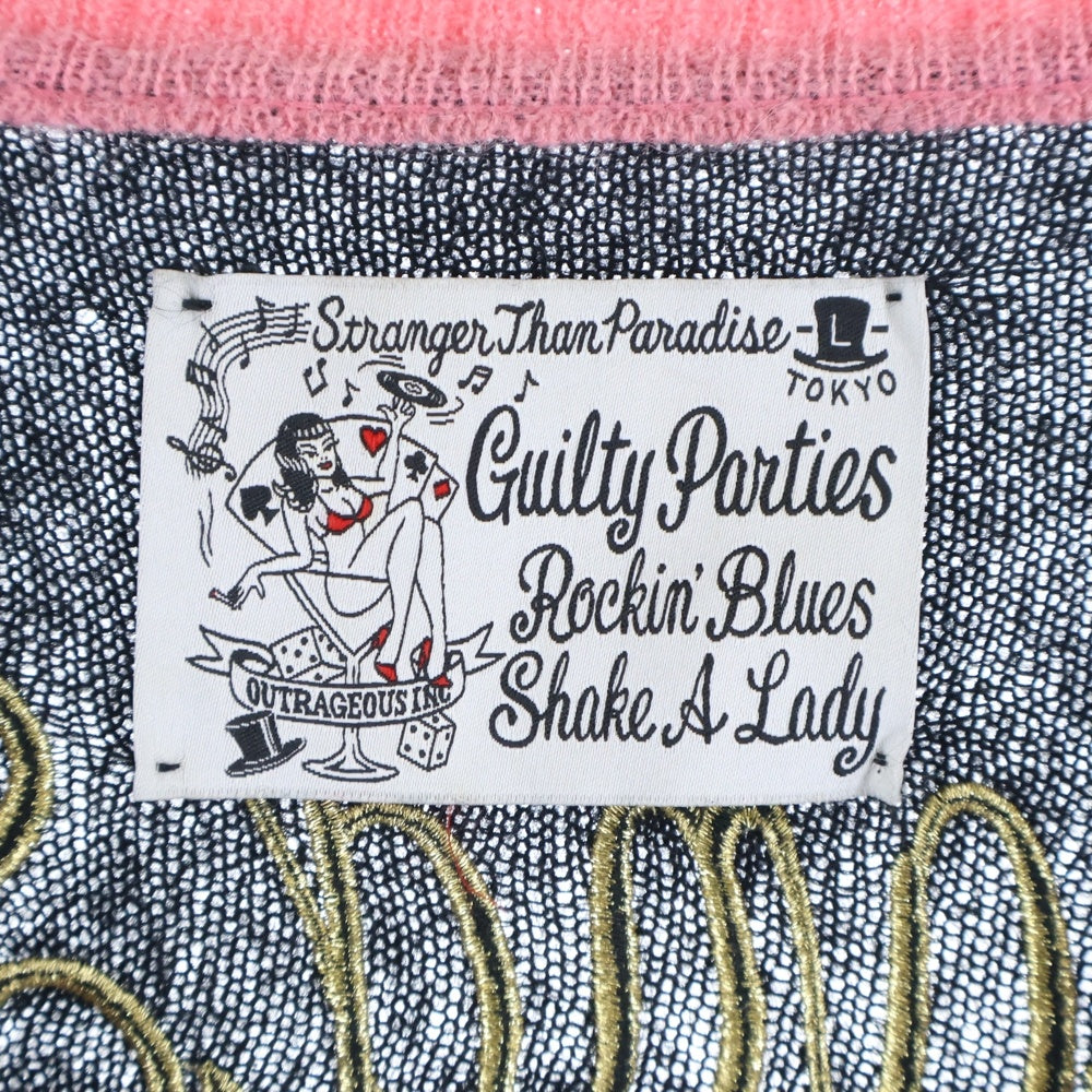 WACKO MARIA(ワコマリア) 10AW トランプガール刺繍 モヘアカーディガン ブラック/ピンク 10AW-KNT-07