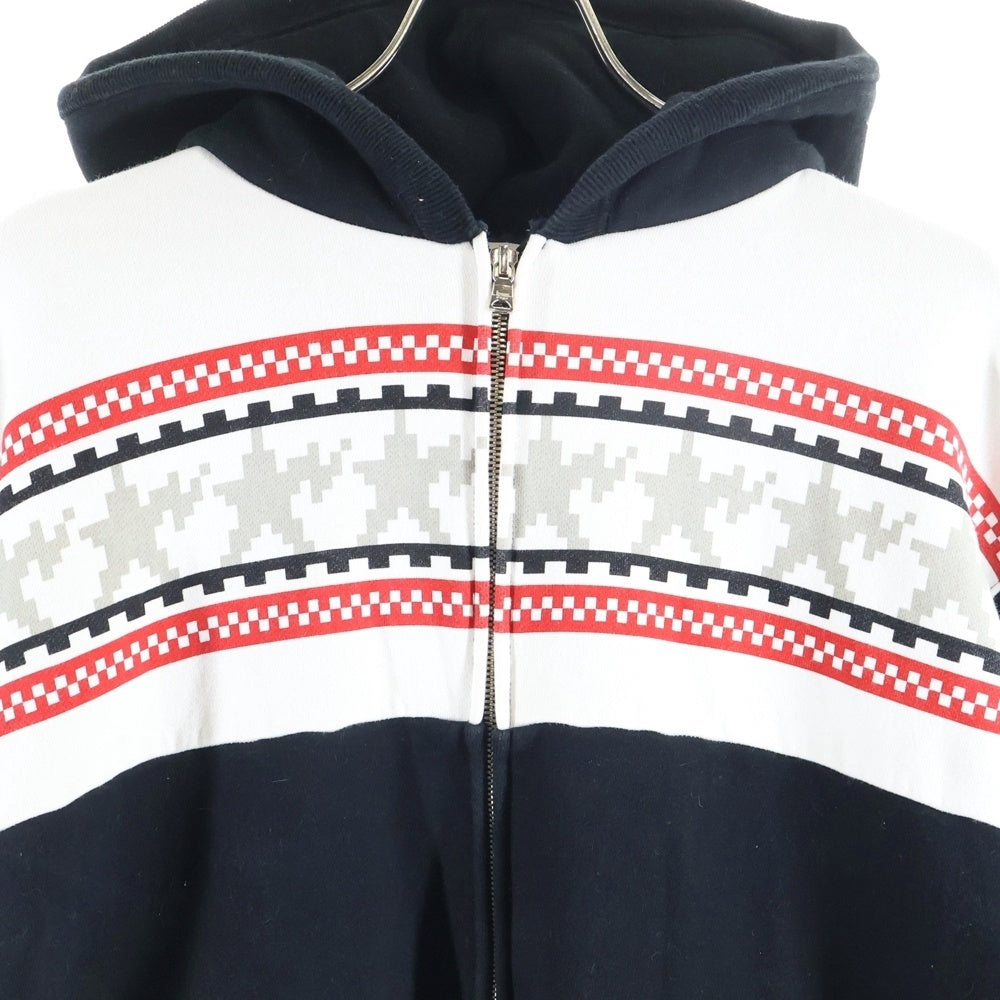 A BATHING APE(アベイシングエイプ) ノルディック柄 ダブルジップスウェットパーカー フーディー ブラック/ホワイト/レッド