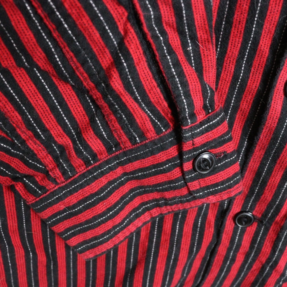 TENDERLOIN(テンダーロイン) ストライプ柄 長袖フランネル ボタンダウンシャツ レッド/ブラック