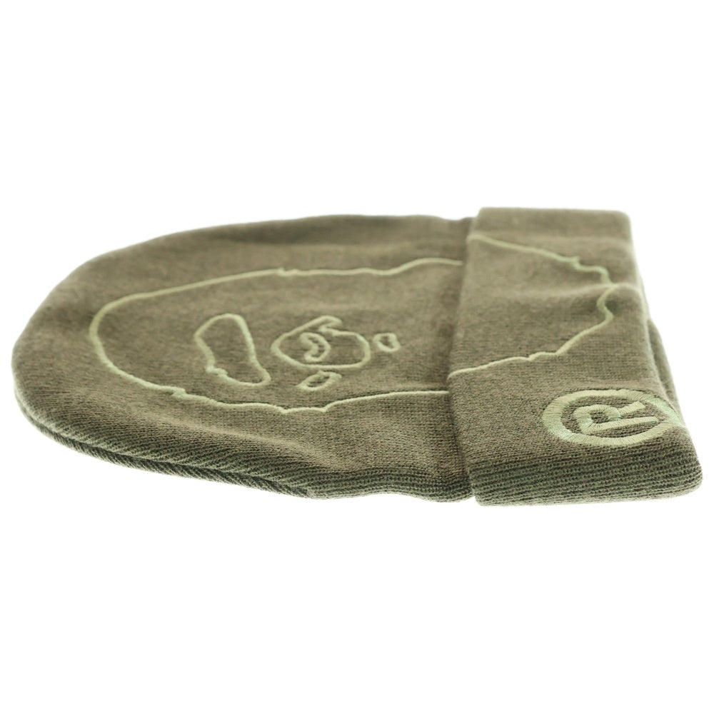 A BATHING APE(アベイシングエイプ) ヘットロゴエンブロイダリー ニットキャップ ビーニー カーキ