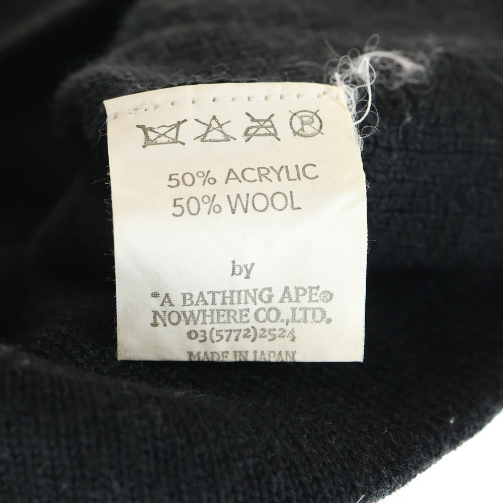 A BATHING APE(アベイシングエイプ) サンダーロゴ ニットキャップ ビーニー ブラック/ホワイト