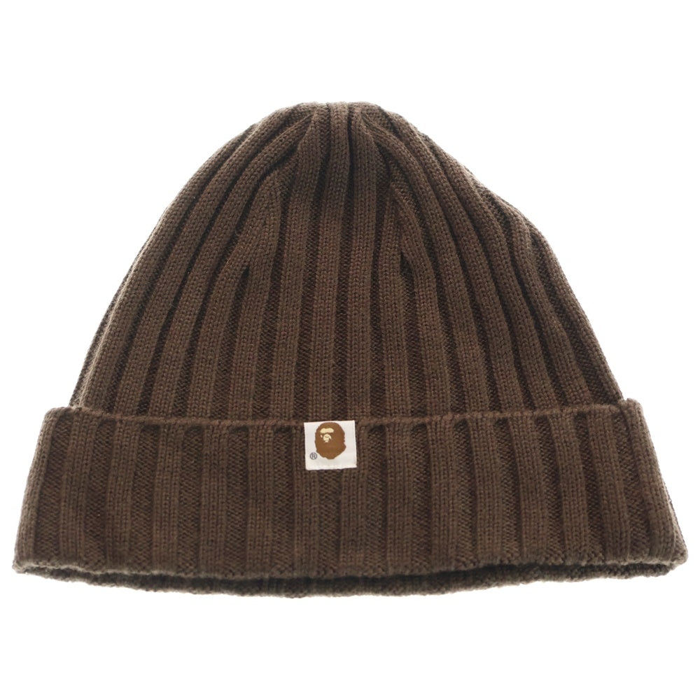 A BATHING APE(アベイシングエイプ) ビックヘットパッチ ニットキャップ ビーニー ブラウン