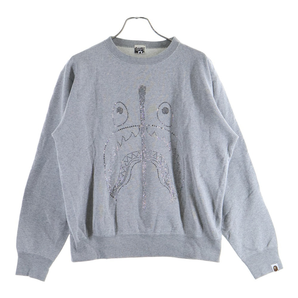 A BATHING APE(アベイシングエイプ) SHARK SWAROVSKI CREWNECK シャーク スワロフスキー クルーネック 長袖 ロングスリーブスウェット グレー
