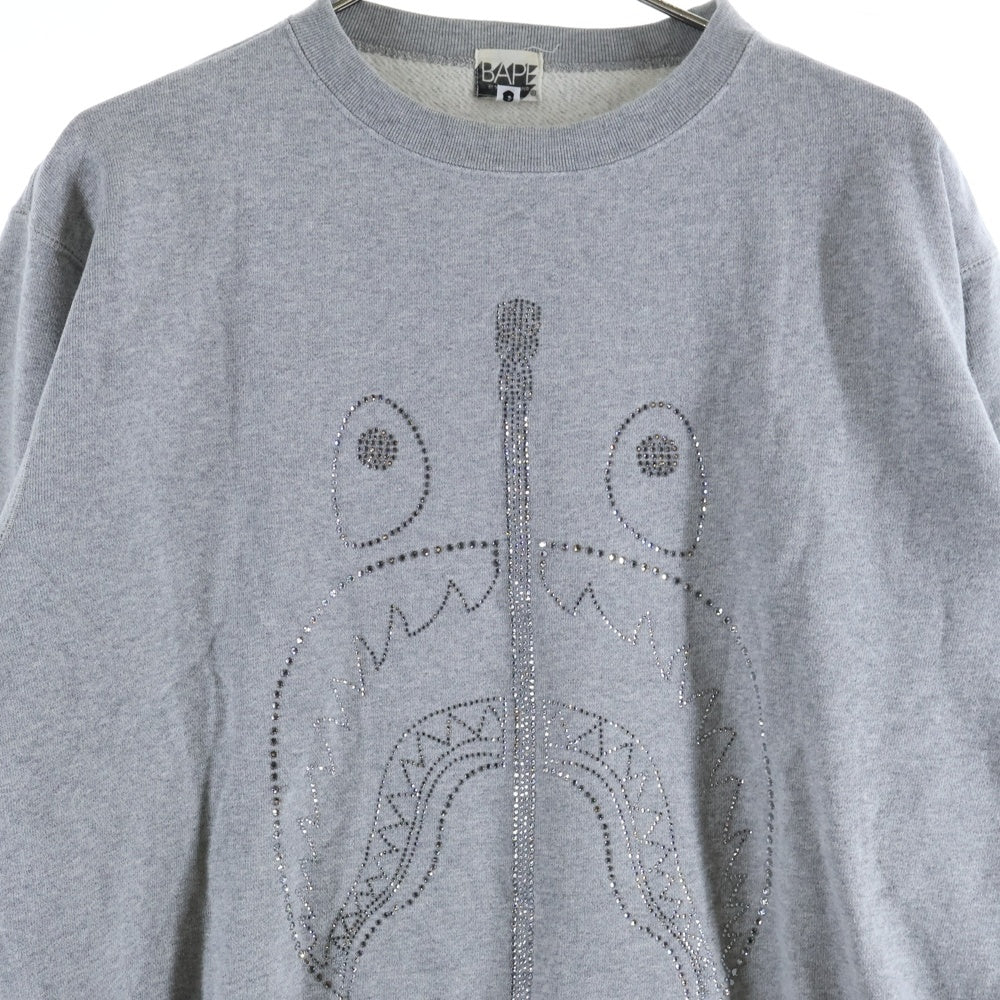 A BATHING APE(アベイシングエイプ) SHARK SWAROVSKI CREWNECK シャーク スワロフスキー クルーネック 長袖 ロングスリーブスウェット グレー