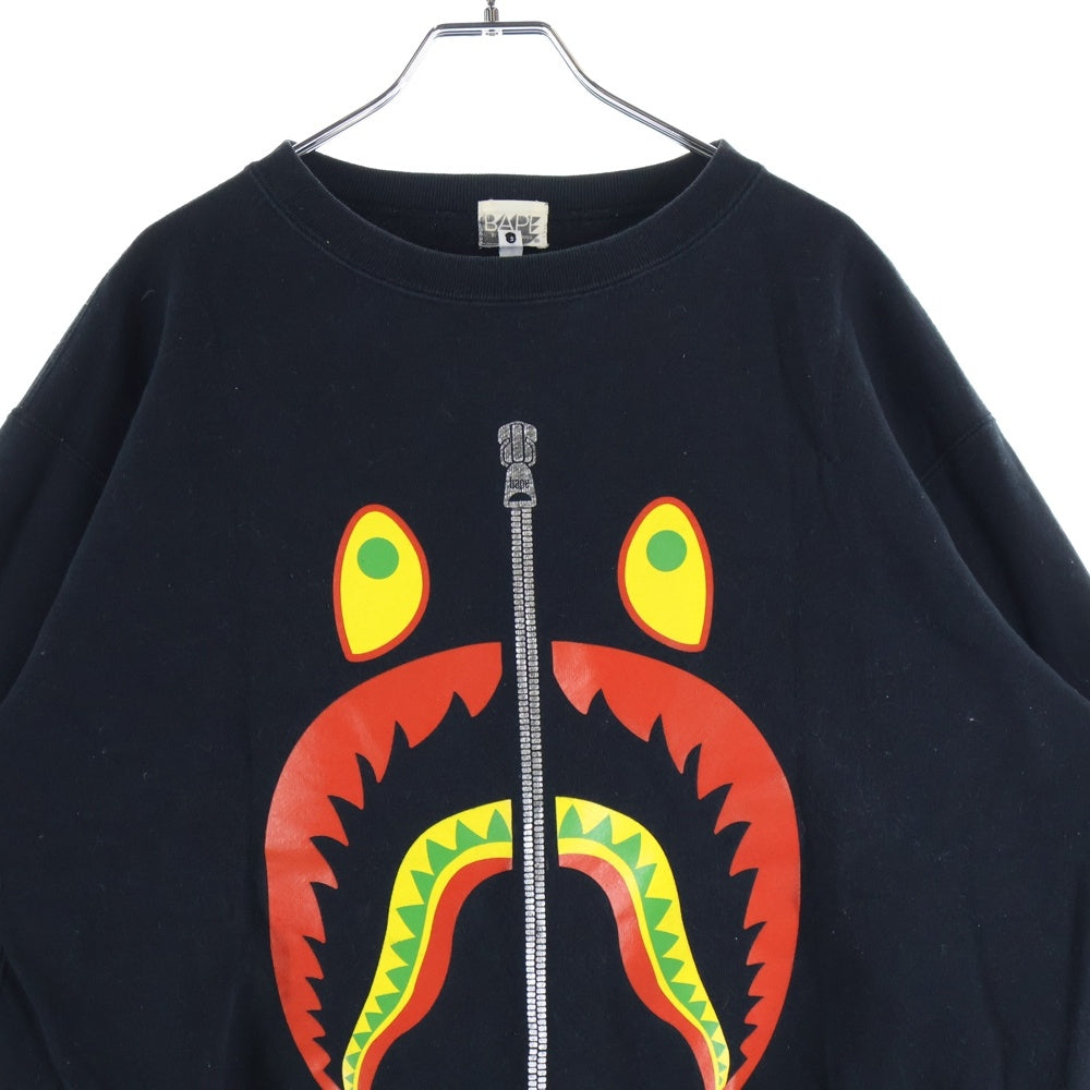 A BATHING APE(アベイシングエイプ) SHARK シャークロゴ プリント クルーネック リブスウェット ブラック