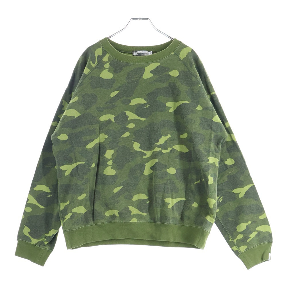 A BATHING APE(アベイシングエイプ) 猿顔ロゴデザイン カモ柄 クルーネック リブスウェット グリーン