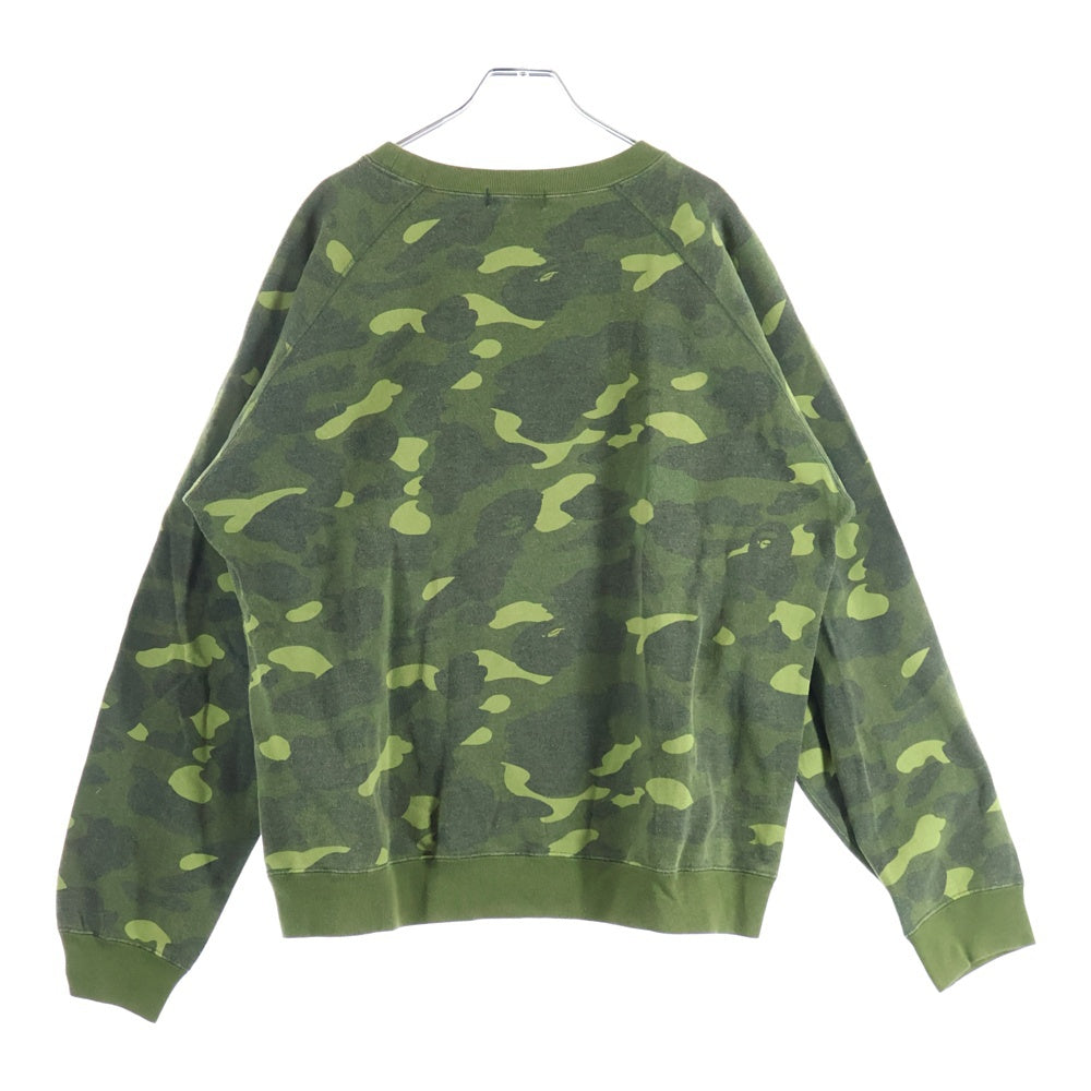 A BATHING APE(アベイシングエイプ) 猿顔ロゴデザイン カモ柄 クルーネック リブスウェット グリーン