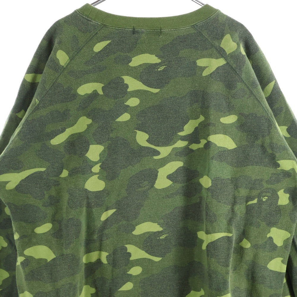 A BATHING APE(アベイシングエイプ) 猿顔ロゴデザイン カモ柄 クルーネック リブスウェット グリーン