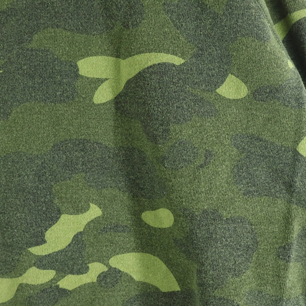 A BATHING APE(アベイシングエイプ) 猿顔ロゴデザイン カモ柄 クルーネック リブスウェット グリーン