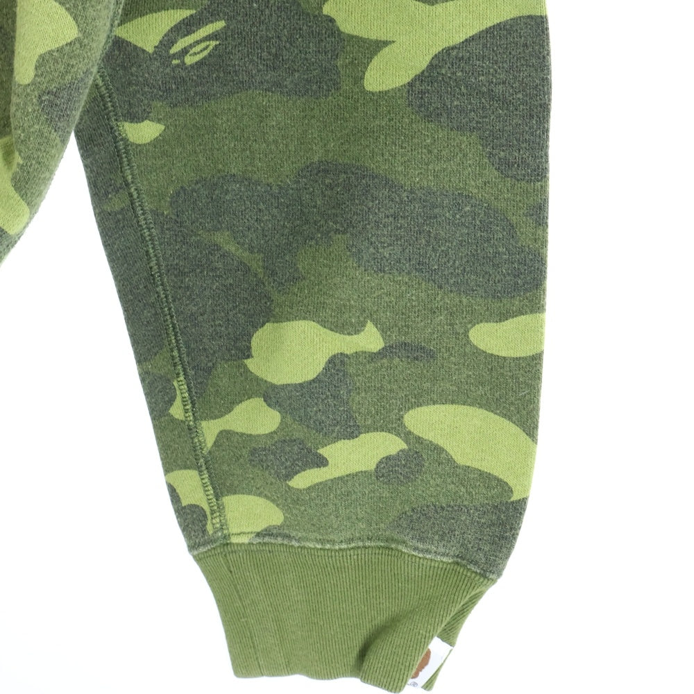 A BATHING APE(アベイシングエイプ) 猿顔ロゴデザイン カモ柄 クルーネック リブスウェット グリーン
