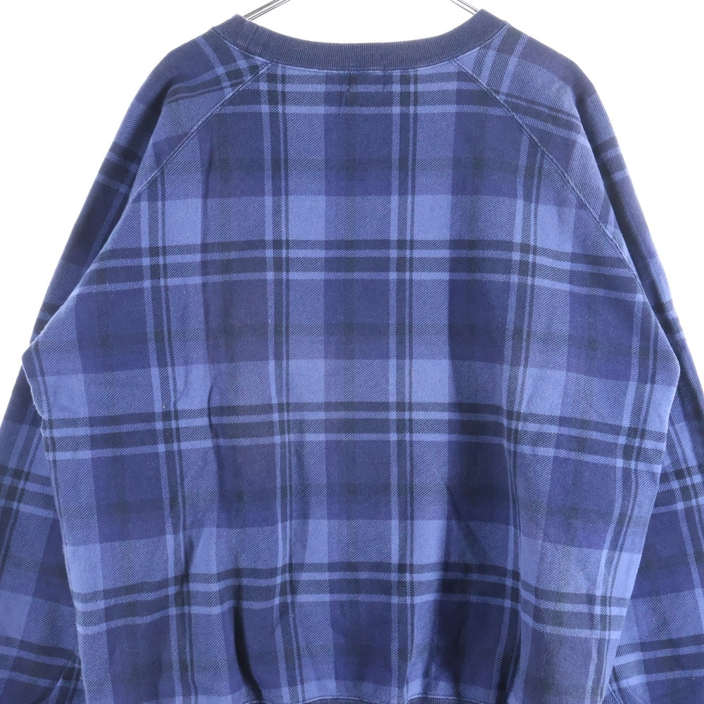A BATHING APE(アベイシングエイプ) チェックデザイン クルーネック リブスウェット ブルー
