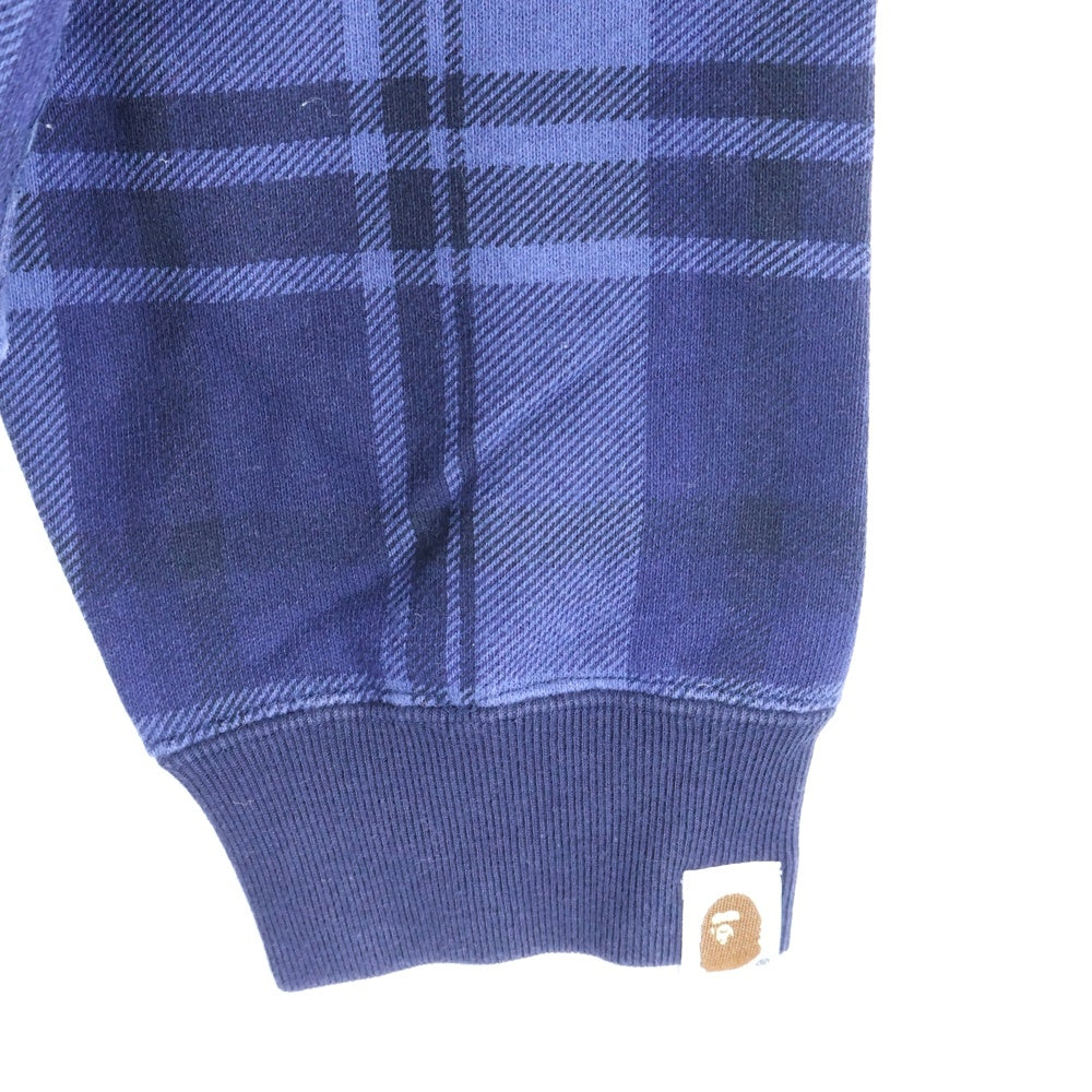 A BATHING APE(アベイシングエイプ) チェックデザイン クルーネック リブスウェット ブルー