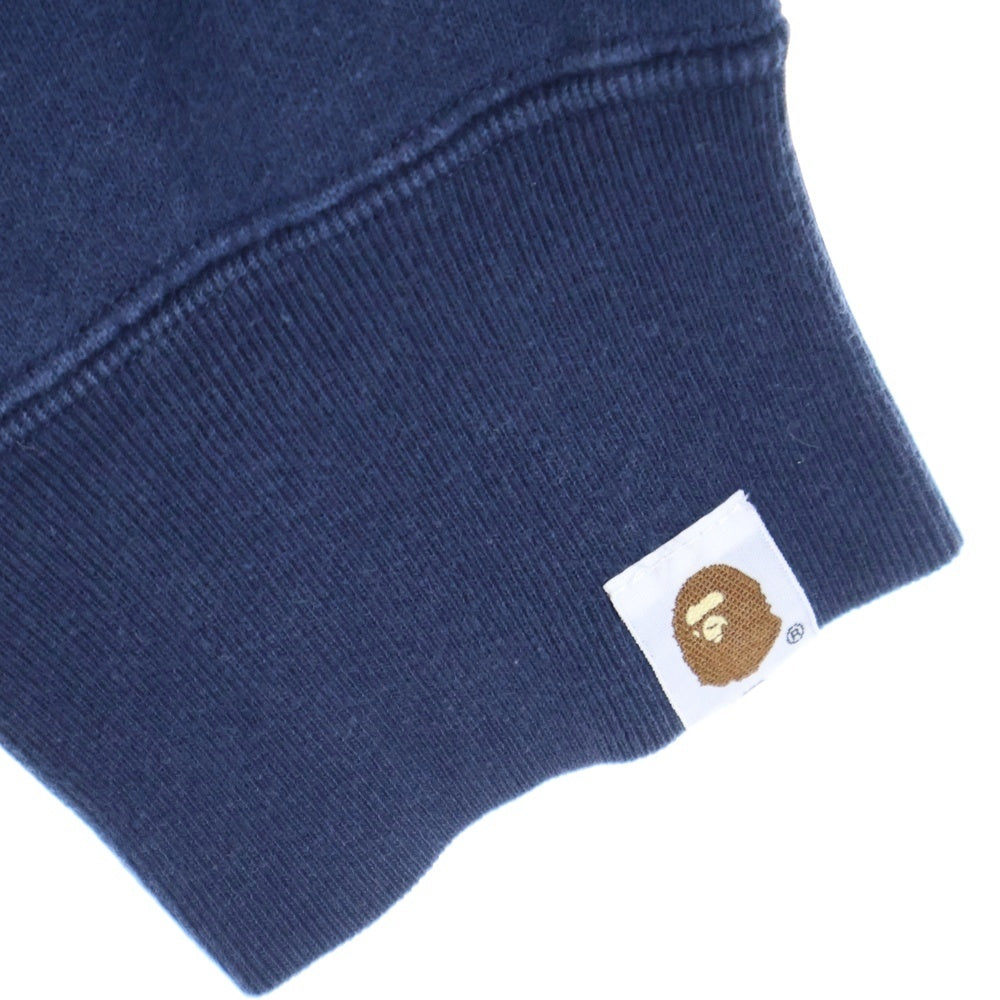 A BATHING APE(アベイシングエイプ) 猿顔ロゴプリント クルーネック リブスウェット ネイビー