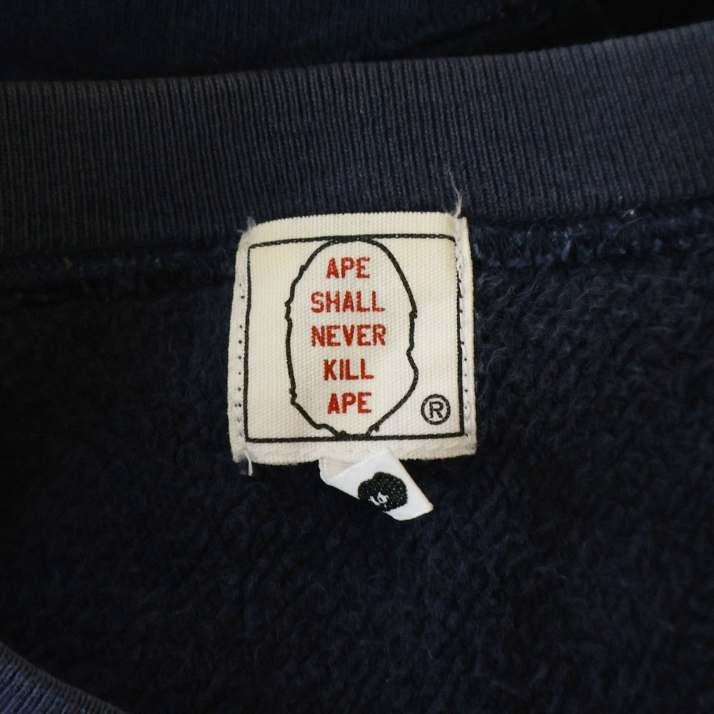 A BATHING APE(アベイシングエイプ) 猿顔ロゴプリント クルーネック リブスウェット ネイビー