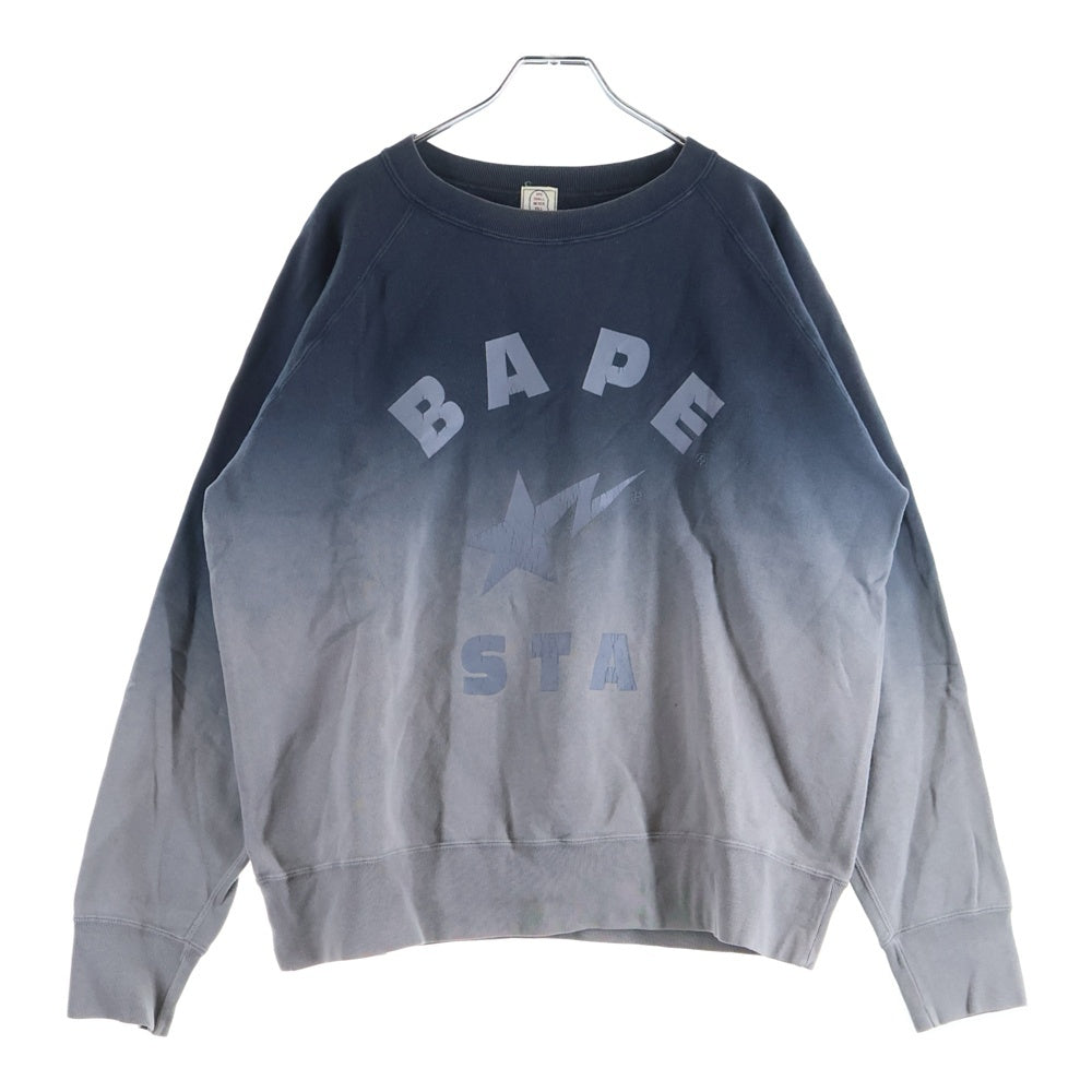 A BATHING APE(アベイシングエイプ) BAPE STA ベイプスター ロゴ グラデーション クルーネック リブスウェット ネイビー/グレー