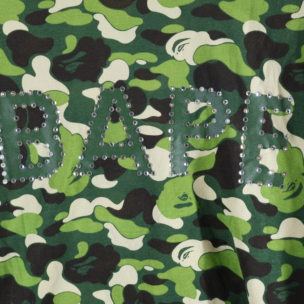 A BATHING APE(アベイシングエイプ) BAPE LOGO ABC CAMO SWAROVSKI ベイプロゴ スワロフスキー カモ柄 ロングスリーブ 長袖Tシャツ カットソー グリーン
