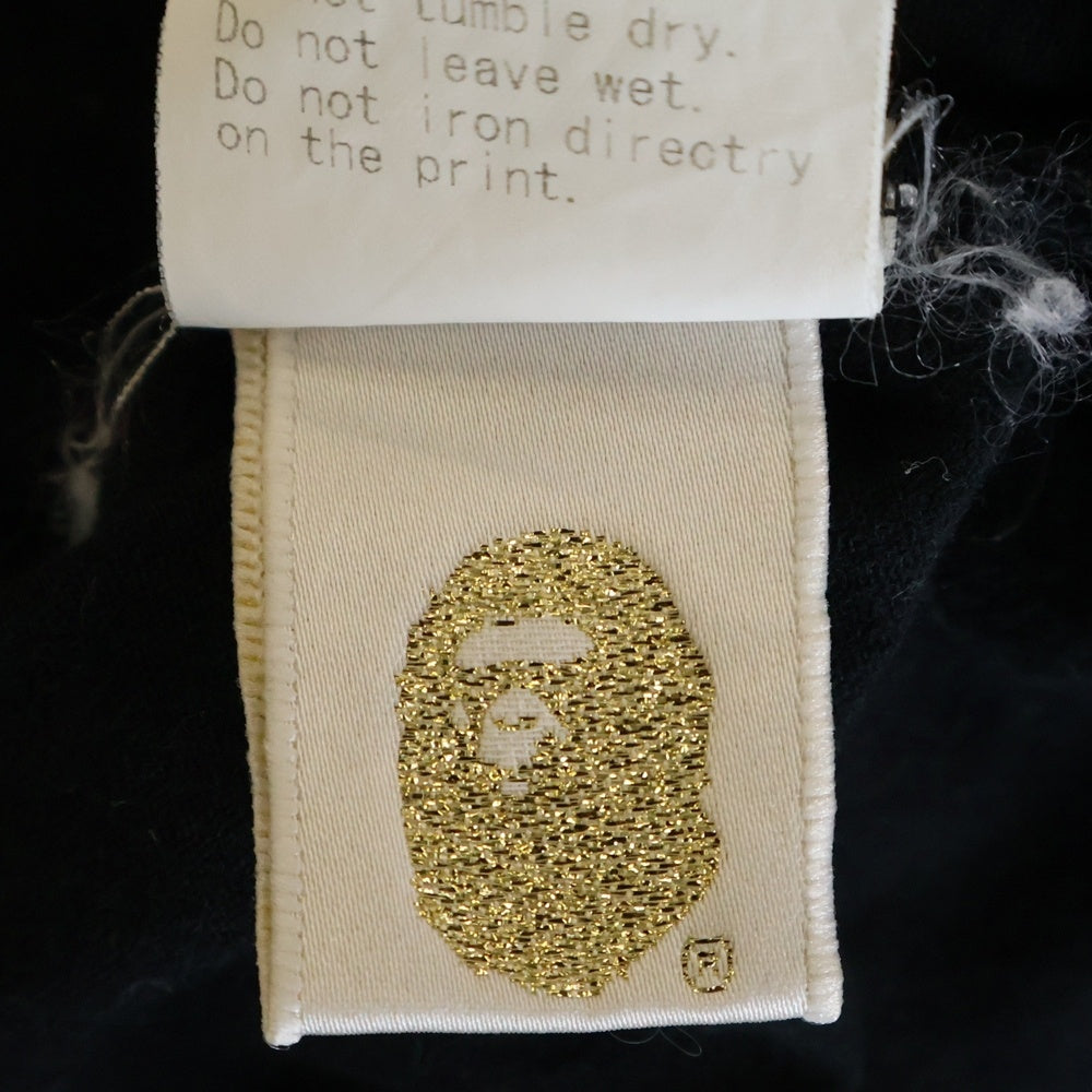 A BATHING APE(アベイシングエイプ) SHARK シャークロゴ プリント クルーネック スリークォーターレングスTシャツ カットソー ブラック