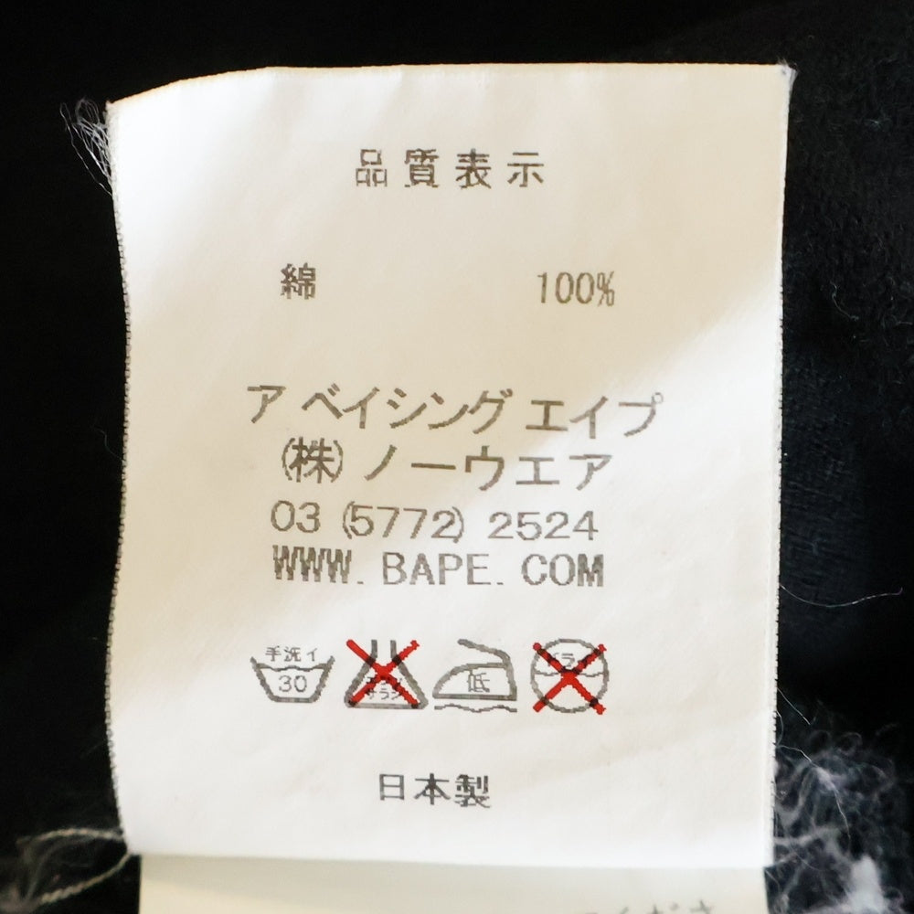 A BATHING APE(アベイシングエイプ) SHARK シャークロゴ プリント クルーネック スリークォーターレングスTシャツ カットソー ブラック