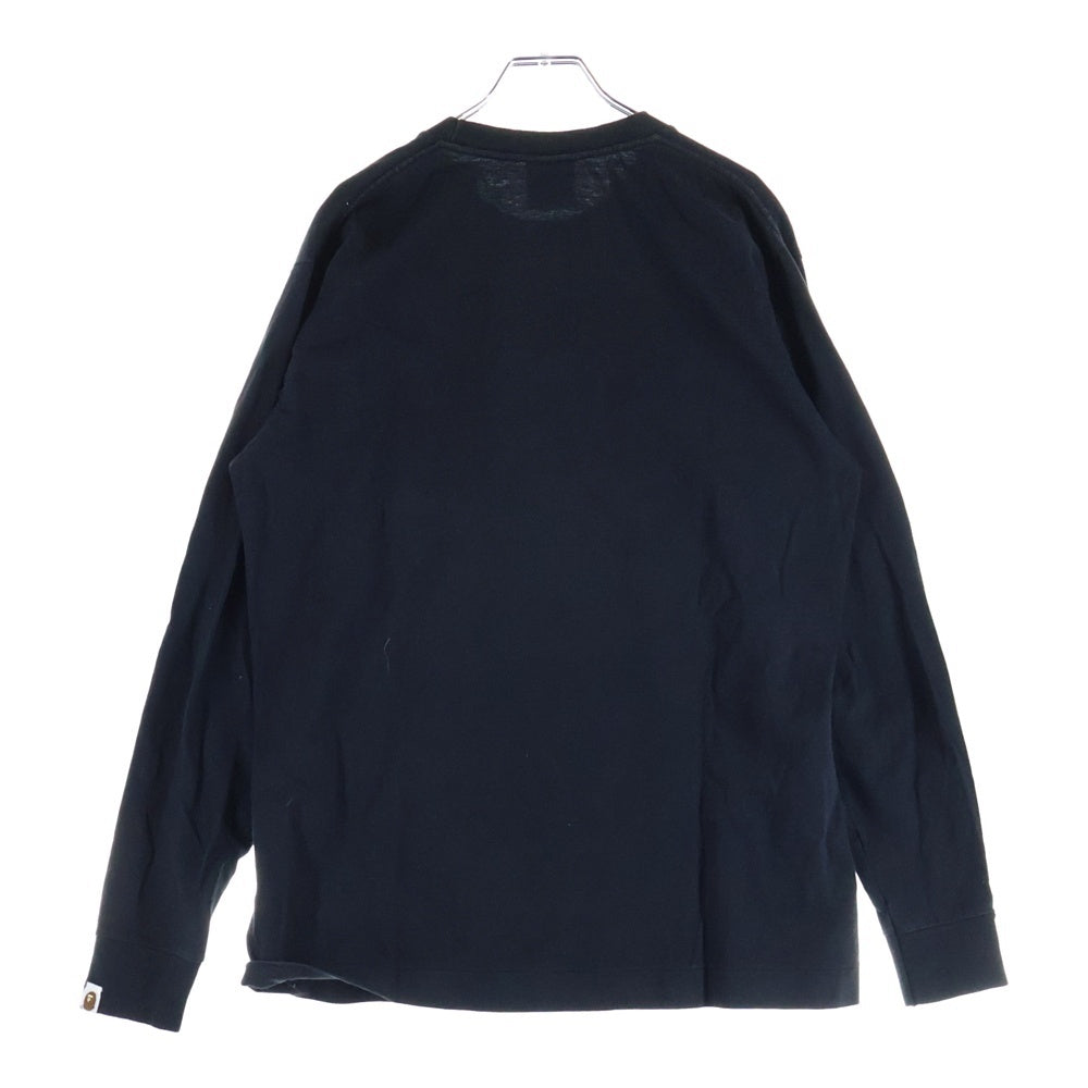 A BATHING APE(アベイシングエイプ) カモ柄サルロゴプリント ロングスリーブ 長袖Tシャツ カットソー ブラック/オレンジ