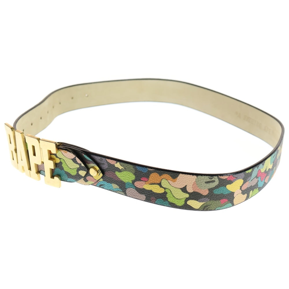 A BATHING APE(アベイシングエイプ) ゴールド ロゴバックル ブラックカモ レザーベルト マルチカラー