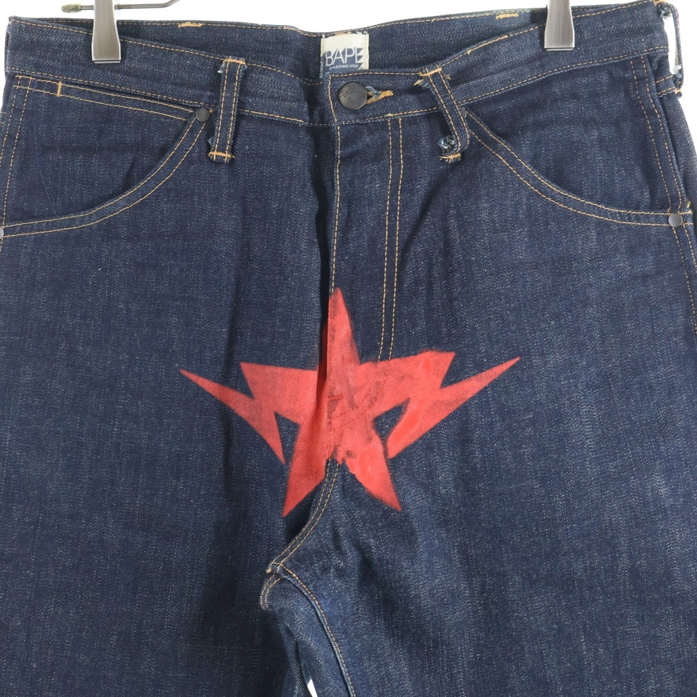 A BATHING APE(アベイシングエイプ) フロントスタープリント ジップフライ デニムパンツ インディゴ