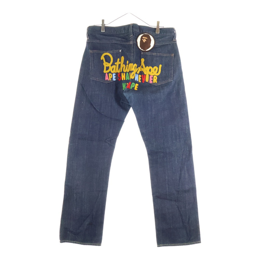 A BATHING APE(アベイシングエイプ) ゴリラロゴパッチ ポケットエンブロイダリー ジップフライ デニムパンツ インディゴ