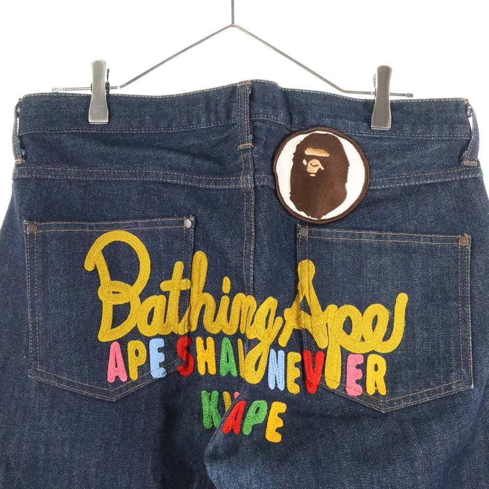 A BATHING APE(アベイシングエイプ) ゴリラロゴパッチ ポケットエンブロイダリー ジップフライ デニムパンツ インディゴ