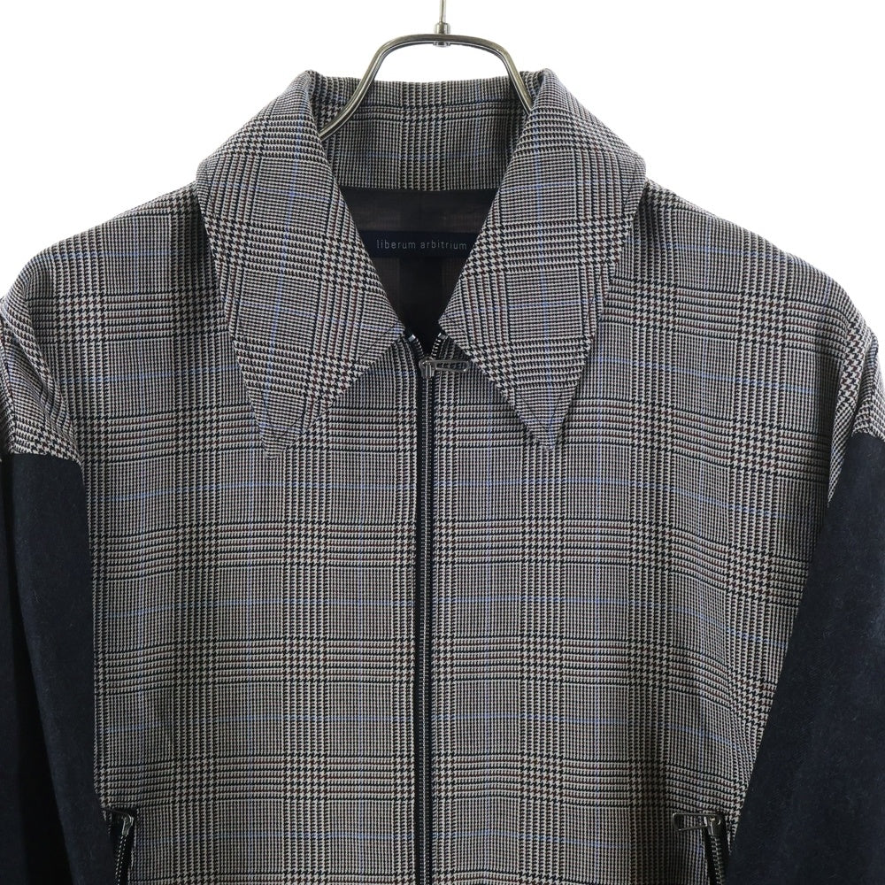 liberum arbitrium(リベルム アルビトリウム) 袖切替 グレンチェック柄 ダブルジップジャケット グレー/ブラウン