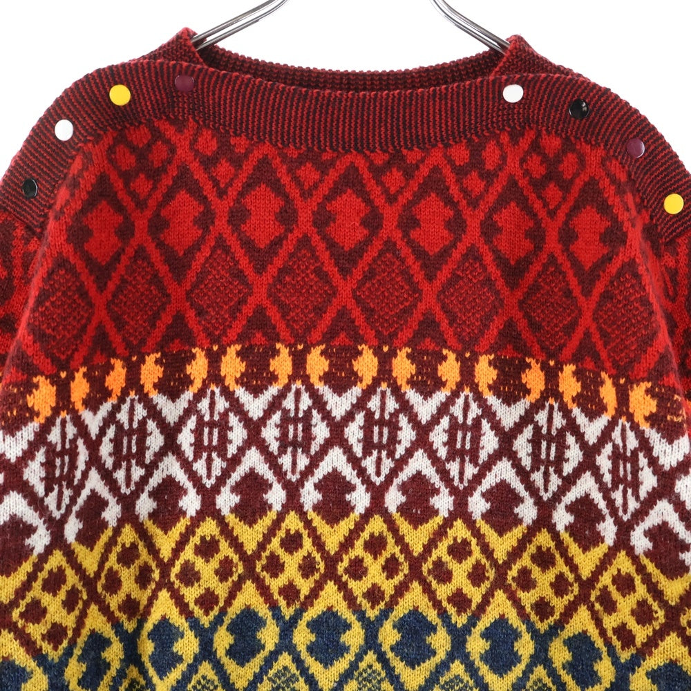 TOGA VIRILIS(トーガ ビリリース) 16AW 総柄 ショルダースナップ加工 ウールニットセーター レッド/イエロー TV62-XN320