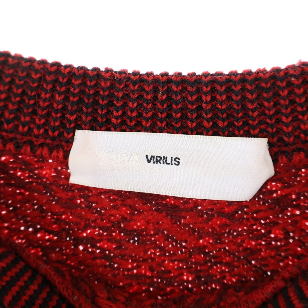 TOGA VIRILIS(トーガ ビリリース) 16AW 総柄 ショルダースナップ加工 ウールニットセーター レッド/イエロー TV62-XN320