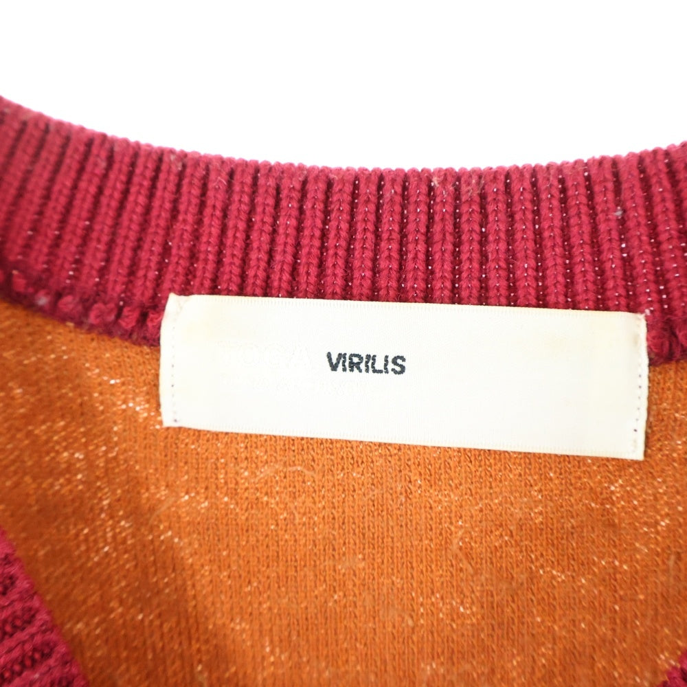 TOGA VIRILIS(トーガ ビリリース) 19AW ウールボア切替 2トーン クルーネックニットセーター レッド/オレンジ TV92-JL344