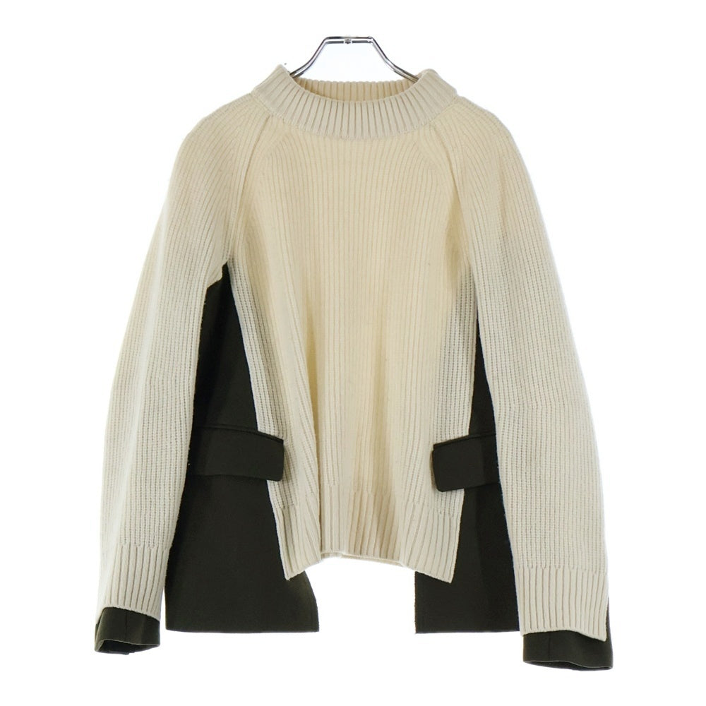 Sacai(サカイ) メルトンドッキング フラップポケット プルオーバー ニット セーター レディース ホワイト 19-04537