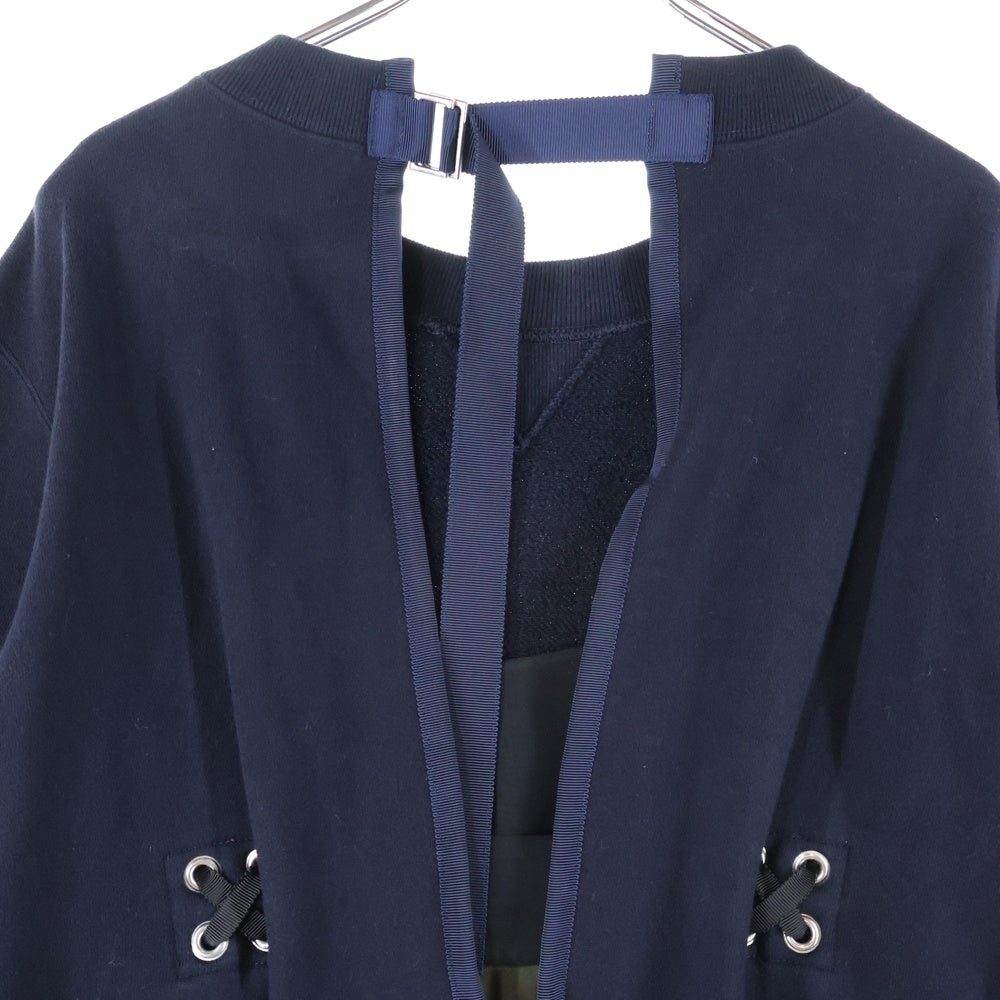 Sacai(サカイ) 20SS レース切り替え バックネックアジャスター クルーネック スウェットワンピース レディース ネイビー 20-04878